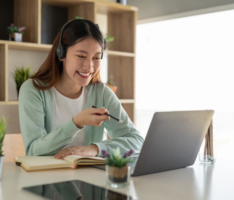 Student using university support resources